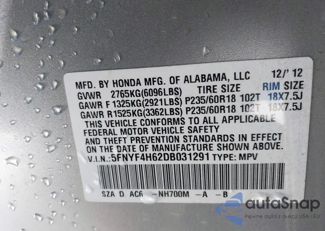 5FNYF4H62DB031291: 44077299