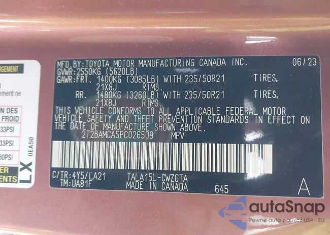 2T2BAMCA5PC026509: 44078609