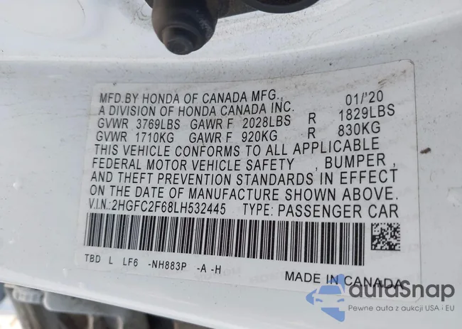 2HGFC2F68LH532445: 44078810