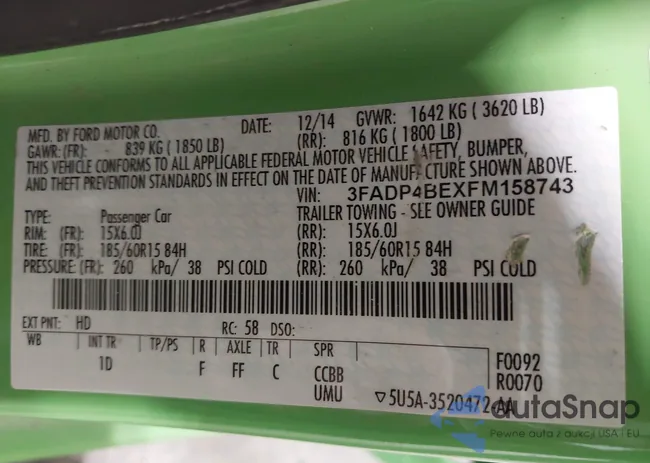 3FADP4BEXFM158743: 44079699