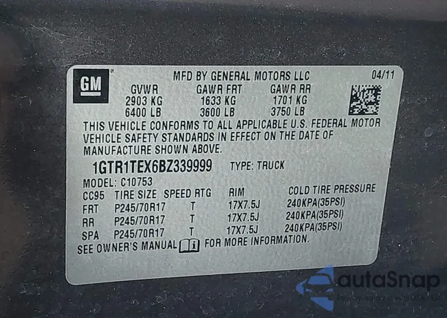 1GTR1TEX6BZ339999: 44080814