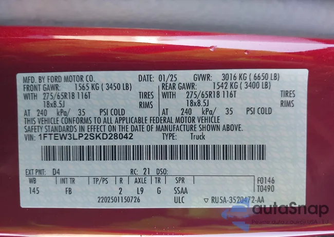 1FTEW3LP2SKD28042: 44081089