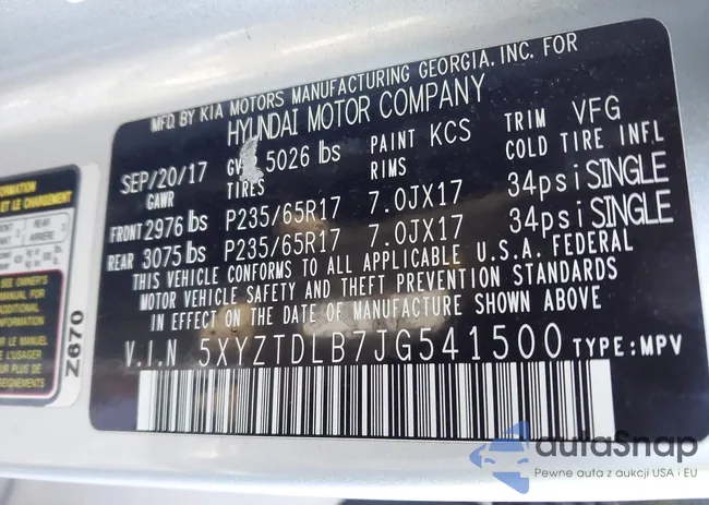 5XYZTDLB7JG541500: 44081605