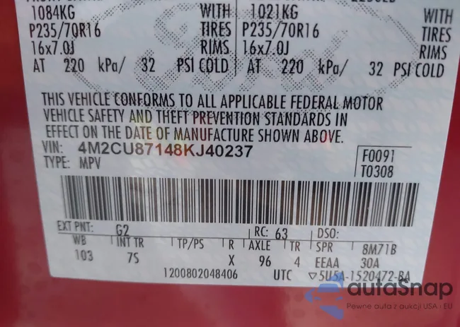 4M2CU87148KJ40237: 44081628