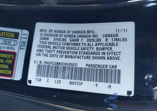 2HGFG3B85CH520531: 44082047