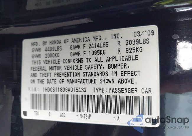 1HGCS11809A015432: 44082073