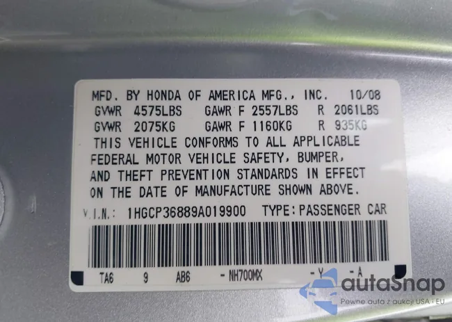 1HGCP36889A019900: 44081174