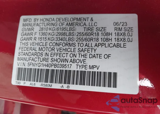 5FNYG1H40PB039517: 44082995