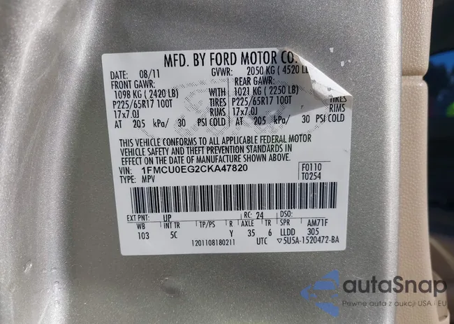 1FMCU0EG2CKA47820: 44083097