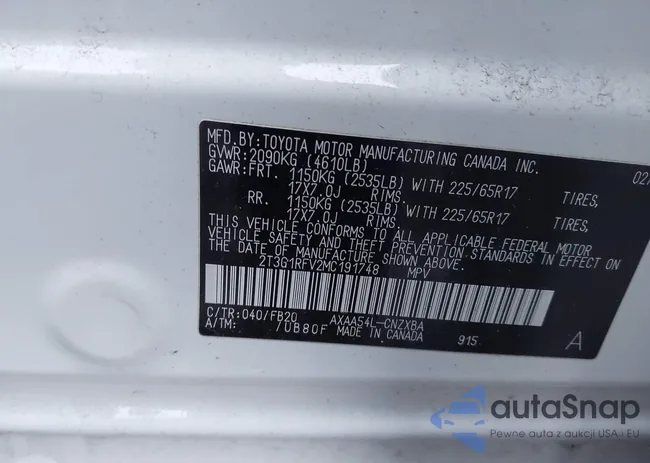 2T3G1RFV2MC191748: 44082167