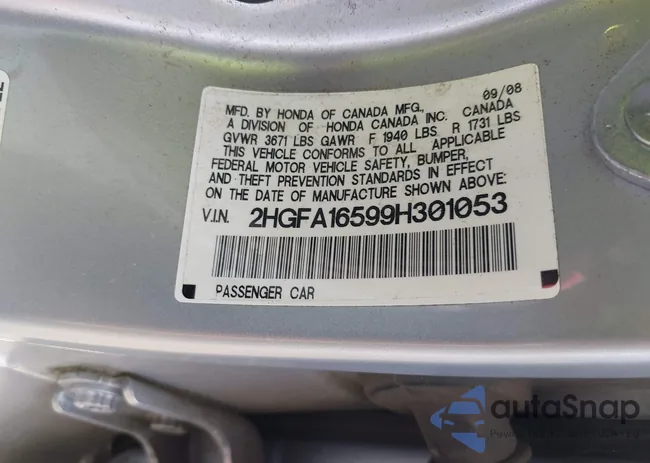 2HGFA16599H301053: 44083487