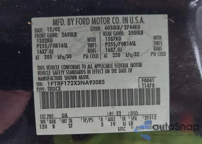 1FTRF172X3NA93085: 44084938