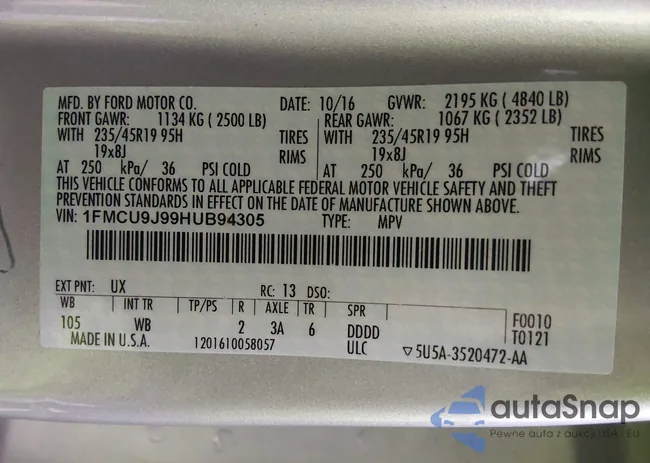 1FMCU9J99HUB94305: 44085136