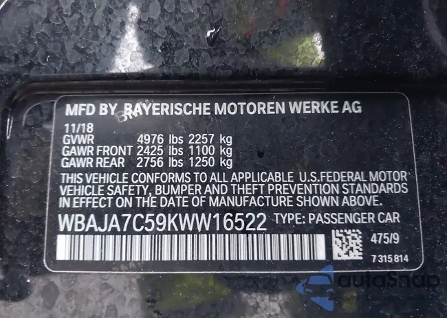 WBAJA7C59KWW16522: 44084277