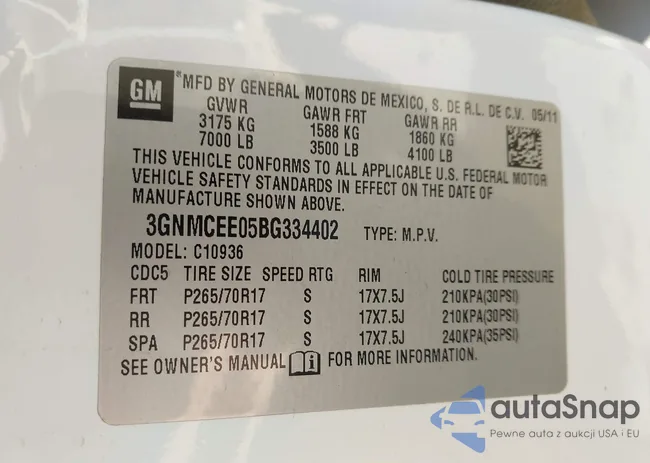 3GNMCEE05BG334402: 44084307