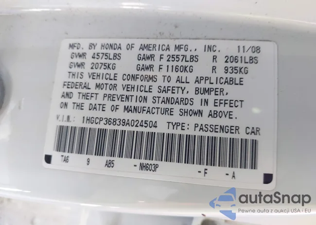 1HGCP36839A024504: 44084355