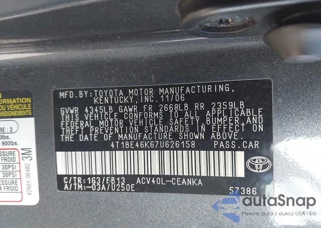 4T1BE46K67U626158: 44084490