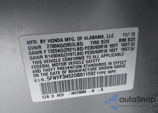 5FNYF3H52DB011592: 44085671