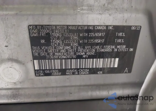 2T3G1RFV0NW285790: 44085748