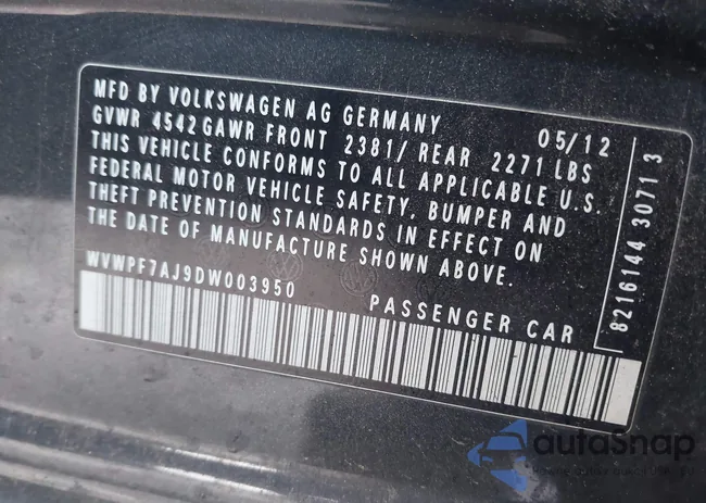 WVWPF7AJ9DW003950: 44085812