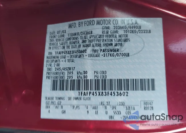 1FAFP45X83F453602: 44085416