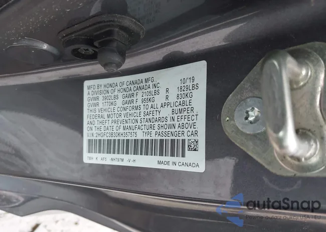 2HGFC3B30KH357575: 44085444