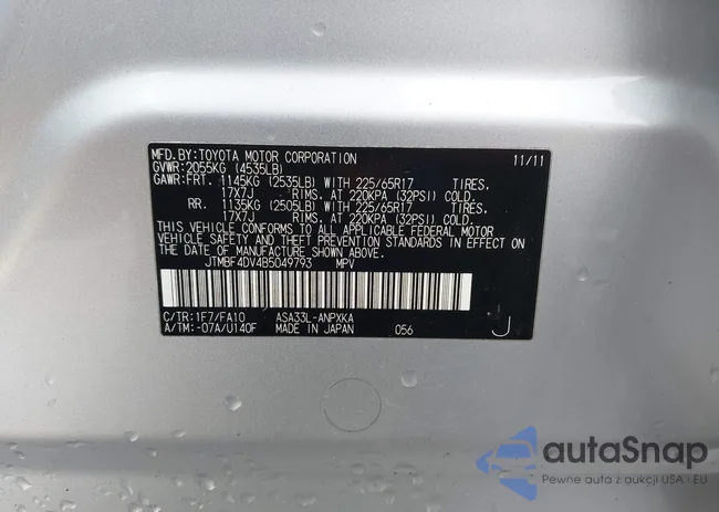 JTMBF4DV4B5049793: 44085487