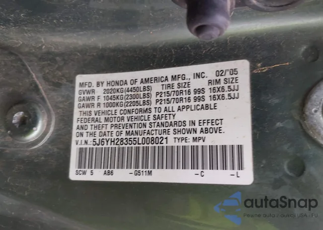 5J6YH28355L008021: 44085531