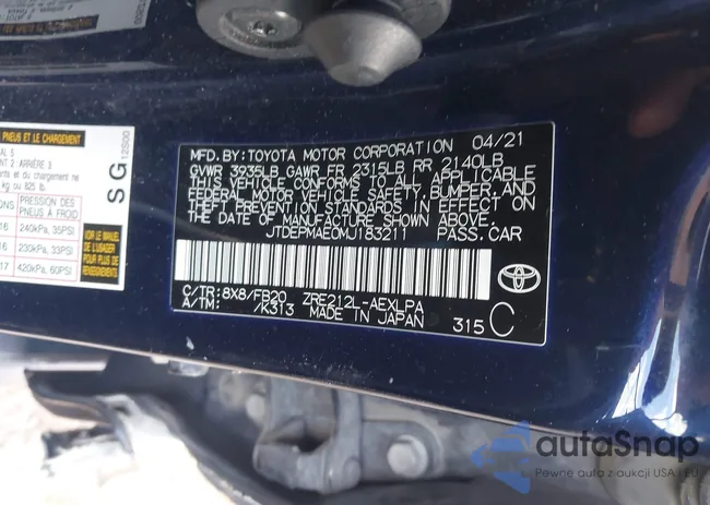 JTDEPMAE0MJ183211: 44086605