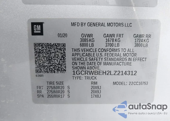 1GCRWBEH2LZ214312: 44086657