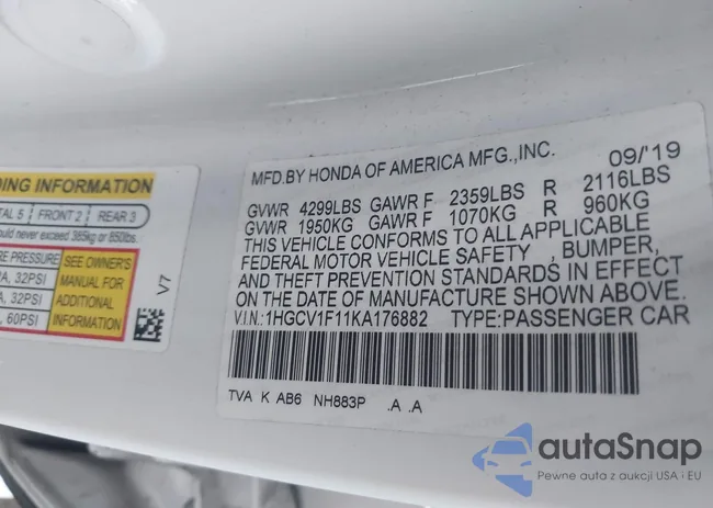 1HGCV1F11KA176882: 44086961