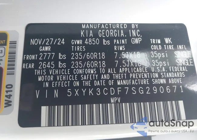 5XYK3CDF7SG290671: 44087012