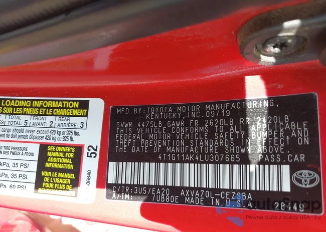 4T1G11AK4LU307665: 44087100