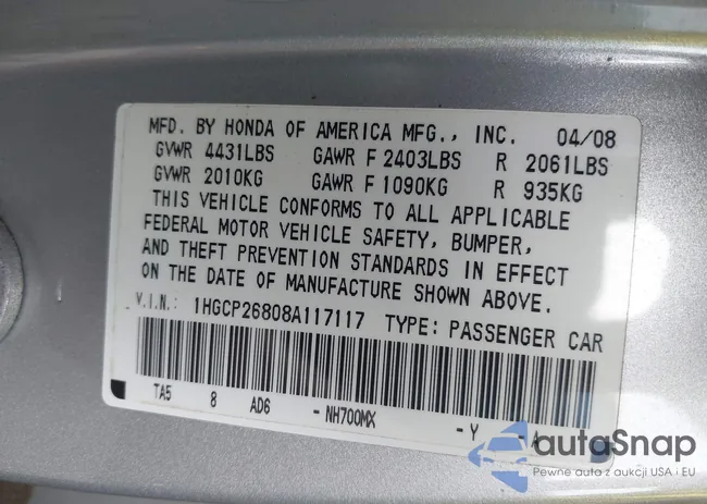 1HGCP26808A117117: 44086147