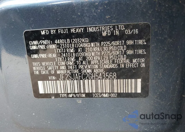 JF2SJAFC2GH543568: 44086157