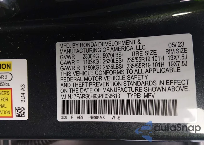 7FARS6H93PE036613: 44086250