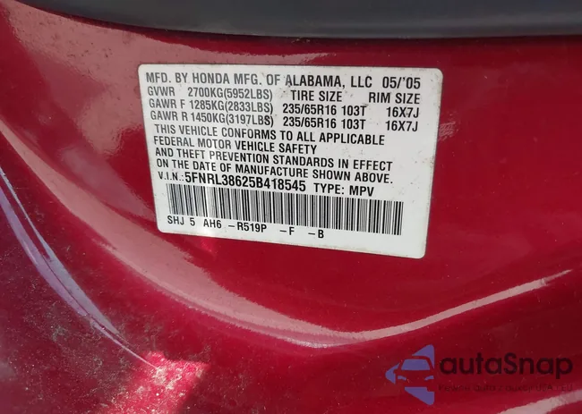 5FNRL38625B418545: 44086527