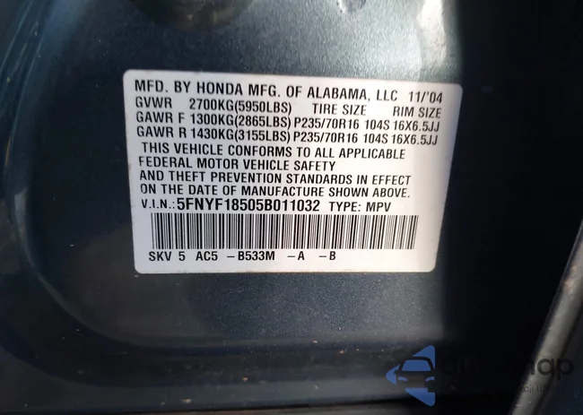 5FNYF18505B011032: 44087629