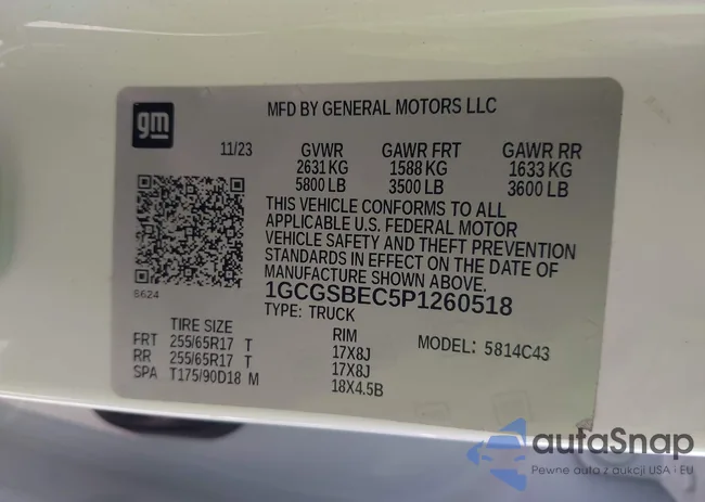 1GCGSBEC5P1260518: 44087739