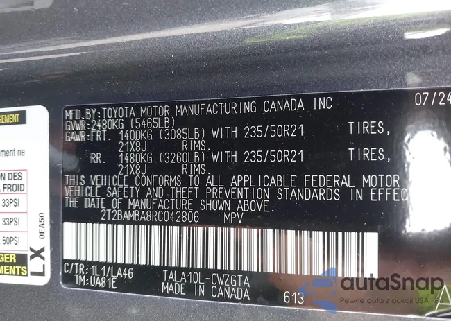 2T2BAMBA8RC042806: 44088010