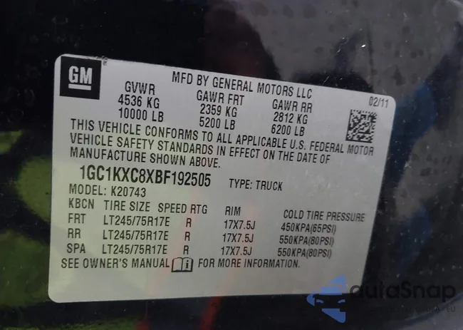 1GC1KXC8XBF192505: 44087496