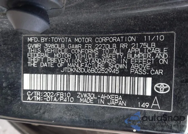 JTDKN3DU6B0252945: 44087509