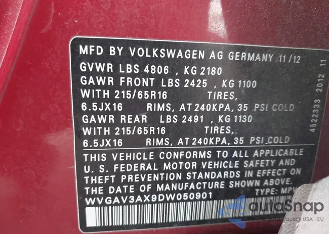 WVGAV3AX9DW050901: 44087534