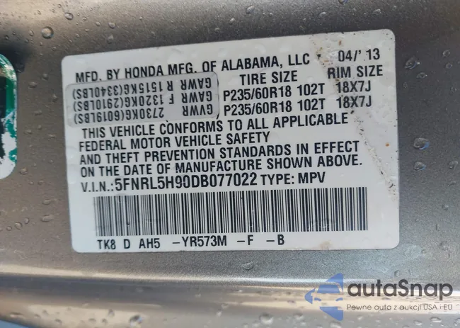 5FNRL5H90DB077022: 44088993