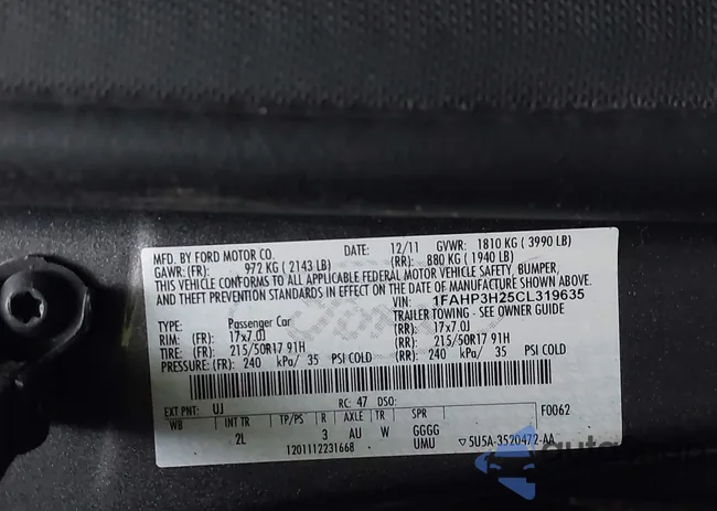 1FAHP3H25CL319635: 44089075