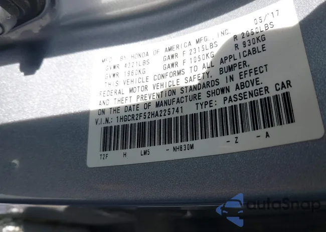 1HGCR2F52HA225741: 44088388