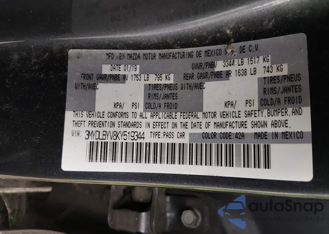 3MYDLBYV8KY519344: 44088506