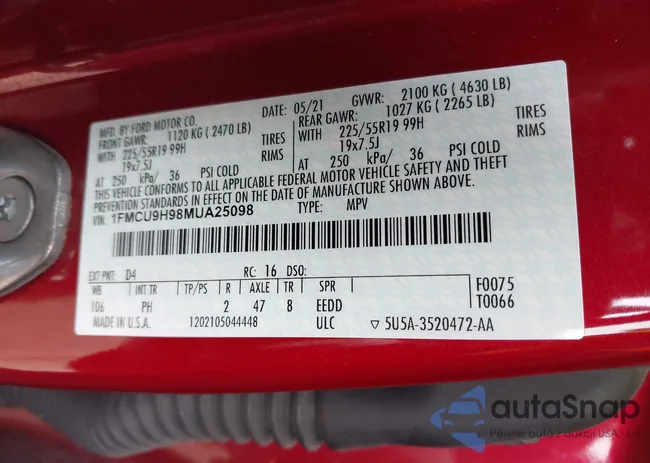 1FMCU9H98MUA25098: 44089795