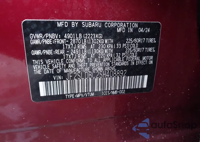 JF2SLDBC2SH408892: 44090116