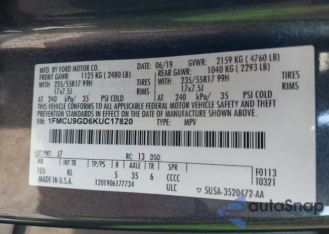 1FMCU9GD6KUC17820: 44090132